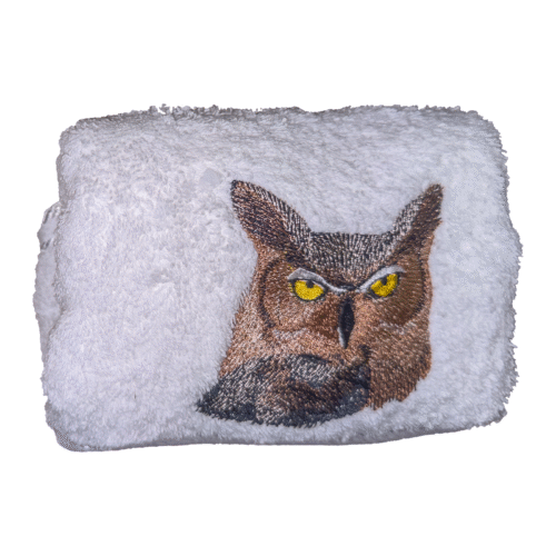 Majestic Owl Embroidered White Hand Towel