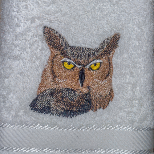Majestic Owl Embroidered White Hand Towel - Image 2