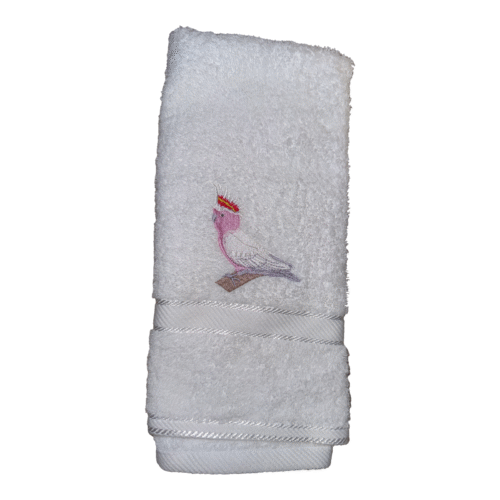 Pink Cockatoo Embroidered White Hand Towel - Image 3